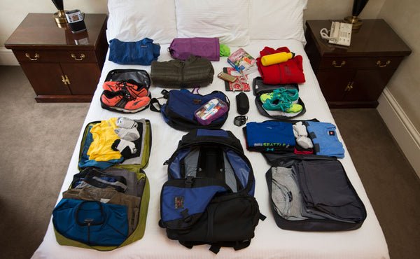 A loadout photo of the Hero's Journey with clothing, shoes, jackets, and accessories.